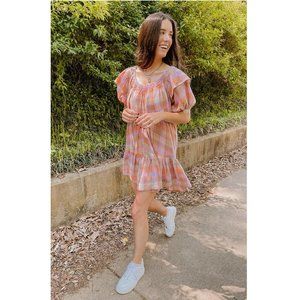 Free People Pink Orange Plaid Mini Dress